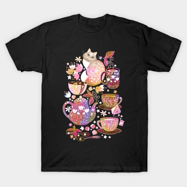 Tea with a Coffee Cat T-Shirt by PerrinLeFeuvre